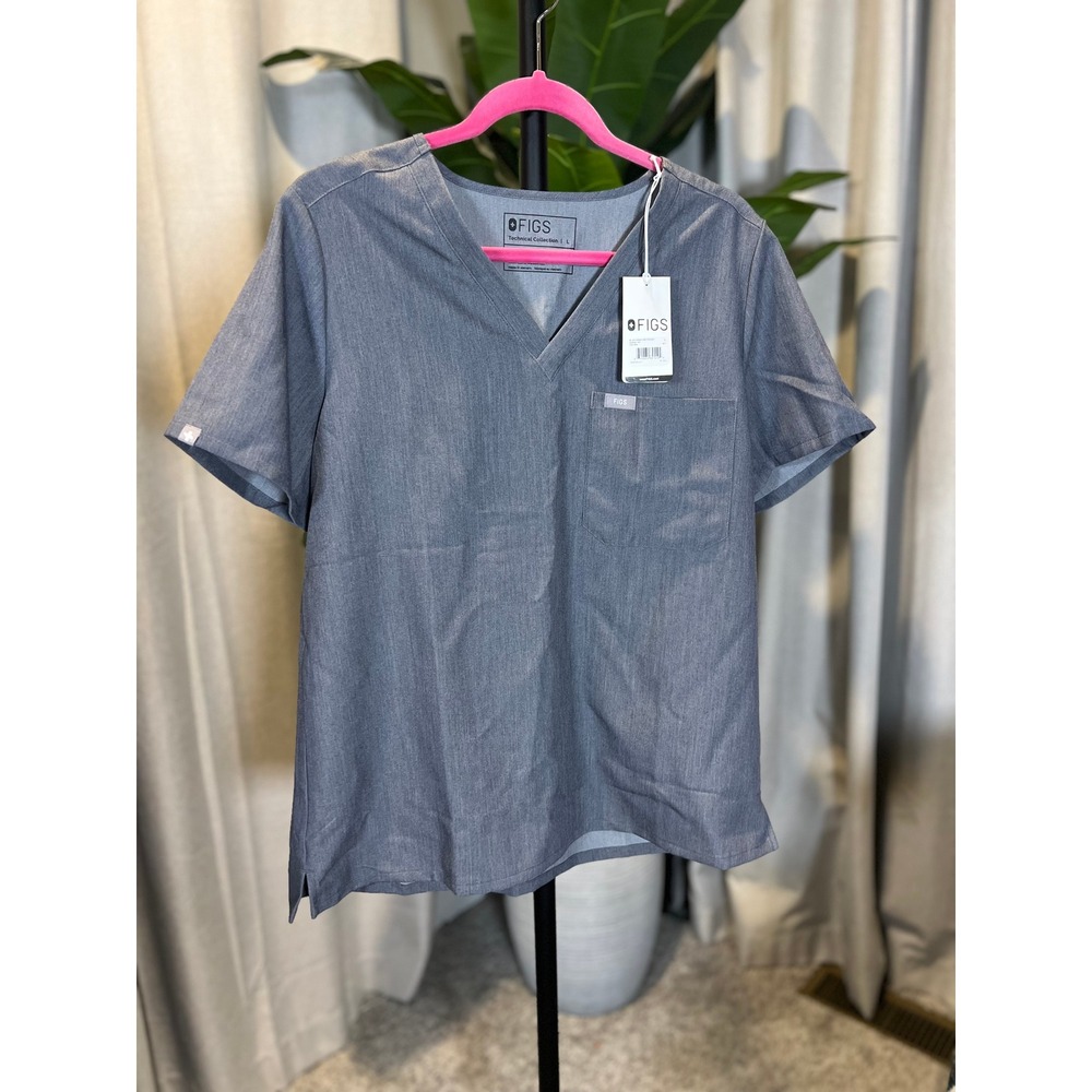Figs Catarina One-Pocket Scrub Top Heather Denim Gray V-Neck FW1000 Womens L NEW